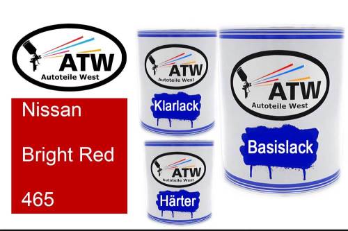 Nissan, Bright Red, 465: 1L Lackdose + 1L Klarlack + 500ml Härter - Set, von ATW Autoteile West.